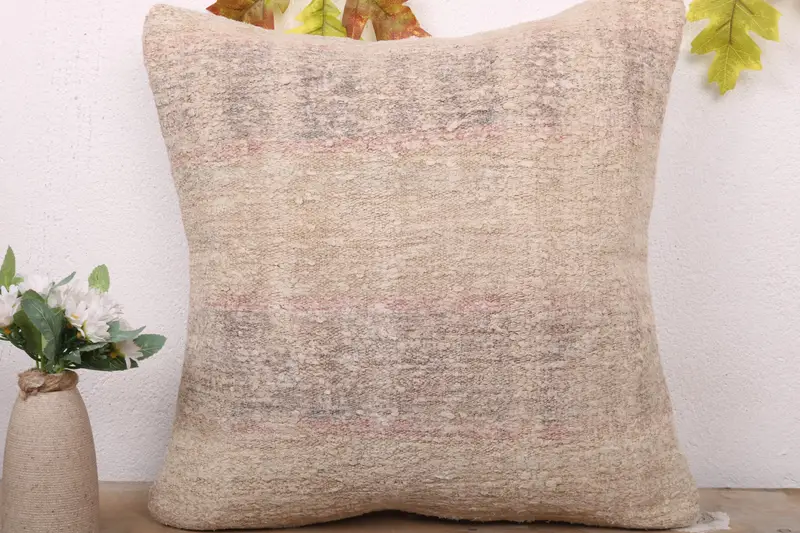 Vintage Cushion Cover, Turkish Kilim Pillow, Ethnical Kilim Rug Pillow, Indoor Pillow Case, 18x18 Beige Cushion, Home Decor Pillow, Pillow Case - 2