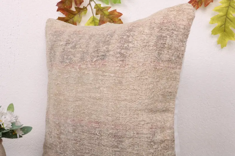 Vintage Cushion Cover, Turkish Kilim Pillow, Ethnical Kilim Rug Pillow, Indoor Pillow Case, 18x18 Beige Cushion, Home Decor Pillow, Pillow Case - 5