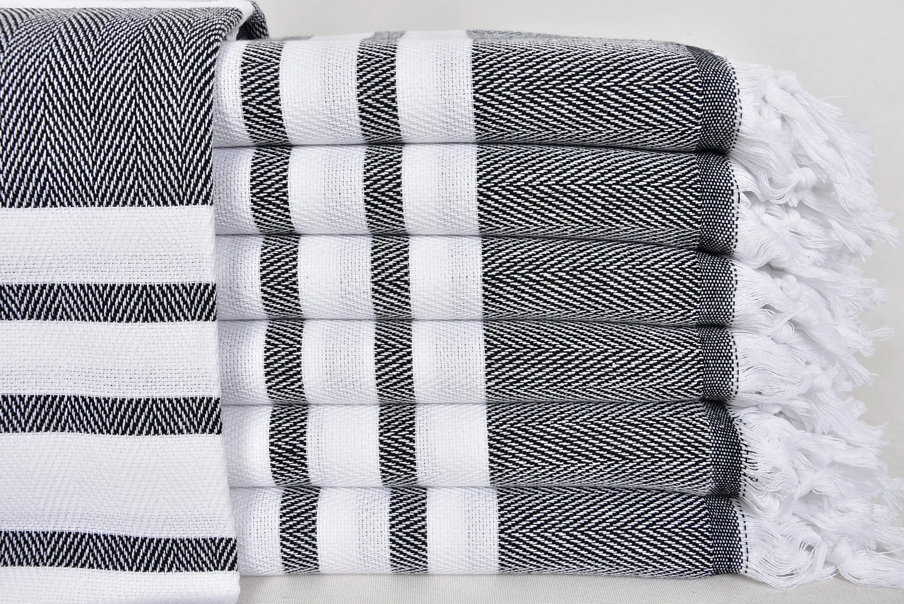 Black Beach Towel Personalized Turkish Cotton, Chevron Pattern, 40x70 Inches - 1