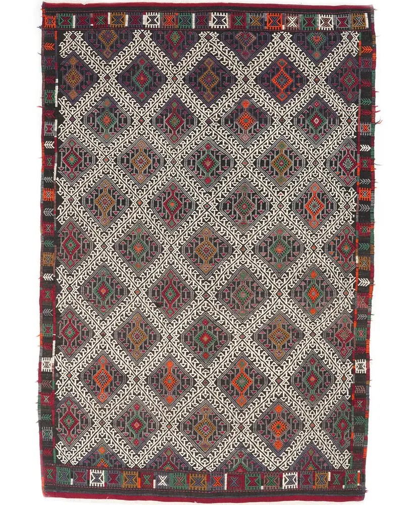 Eleganter weißer Teppich, 5 x 7,5 Fuß, schwarze Akzente