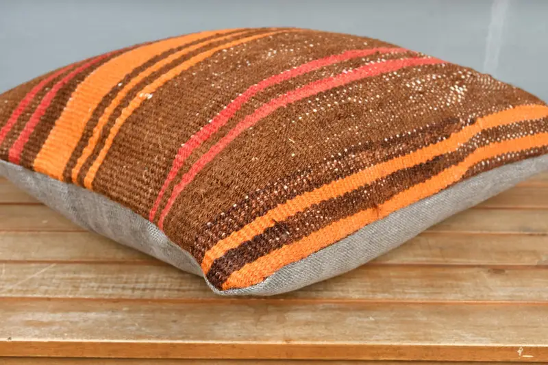 Home Decor Pillow, Chair Cushion Case, Handmade Pillow Case, Turkish Pillow, 18x18 Orange Pillow Sham, Pillow Sham, Throw Kilim Pillow - 4