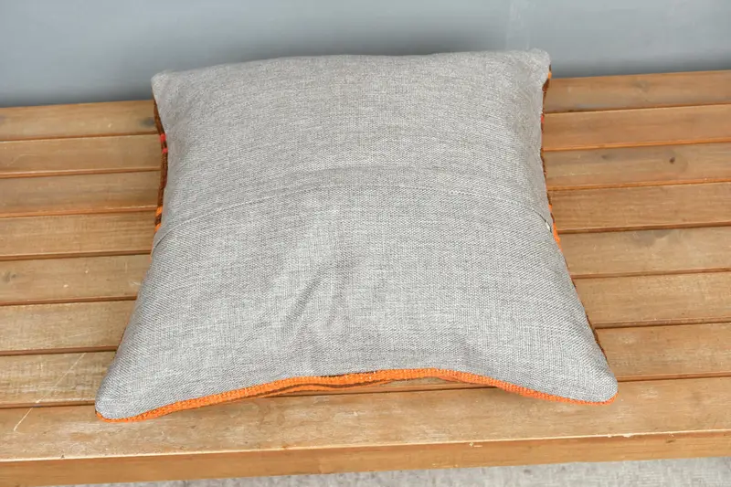 Home Decor Pillow, Chair Cushion Case, Handmade Pillow Case, Turkish Pillow, 18x18 Orange Pillow Sham, Pillow Sham, Throw Kilim Pillow - 5