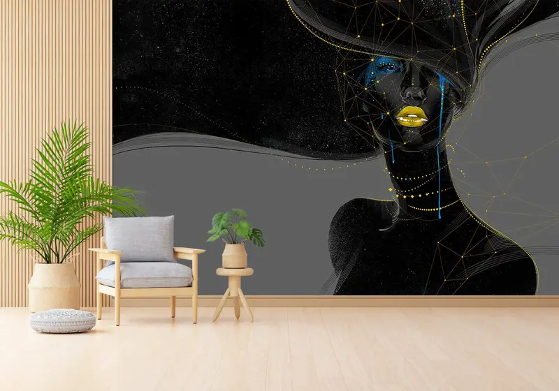 Elegant Shimmery Gold African Woman Printed Wallpaper