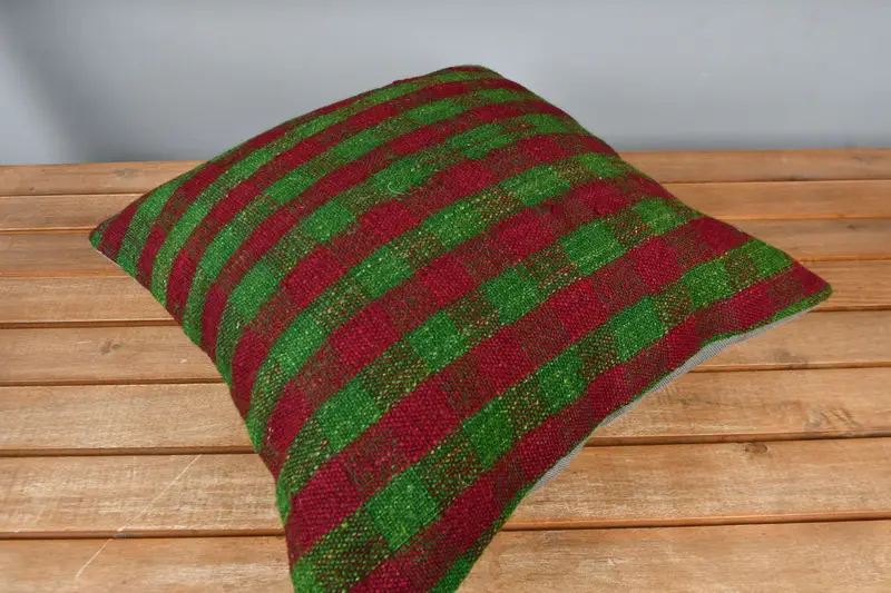 Boho Pillow Sham Cover, Retro Throw Pillow Case, 16x16 Red Pillow Sham, Pillow for Sofa, Bright Cushion Cover, Cushion, Ethnical Kilim Rug Pillow - 2