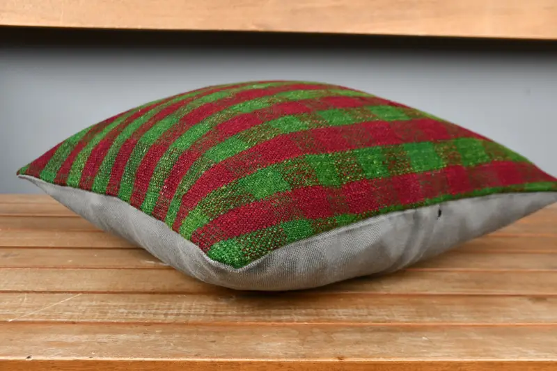 Boho Pillow Sham Cover, Retro Throw Pillow Case, 16x16 Red Pillow Sham, Pillow for Sofa, Bright Cushion Cover, Cushion, Ethnical Kilim Rug Pillow - 3