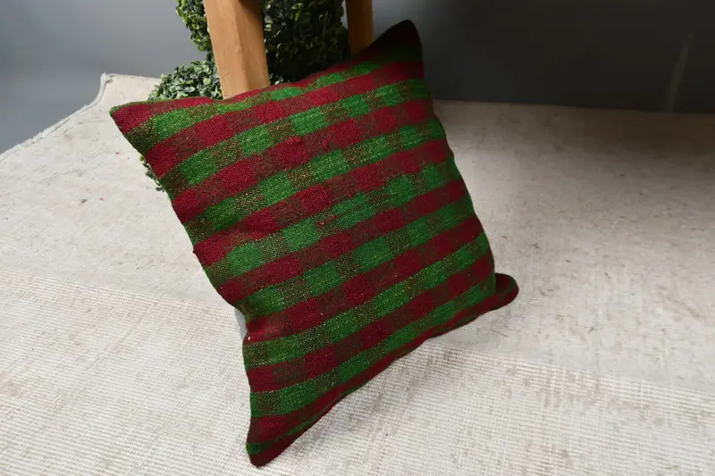 Boho Pillow Sham Cover, Retro Throw Pillow Case, 16x16 Red Pillow Sham, Pillow for Sofa, Bright Cushion Cover, Cushion, Ethnical Kilim Rug Pillow - 7