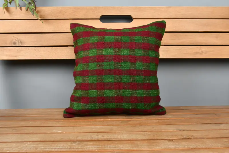 Boho Pillow Sham Cover, Retro Throw Pillow Case, 16x16 Red Pillow Sham, Pillow for Sofa, Bright Cushion Cover, Cushion, Ethnical Kilim Rug Pillow - 6