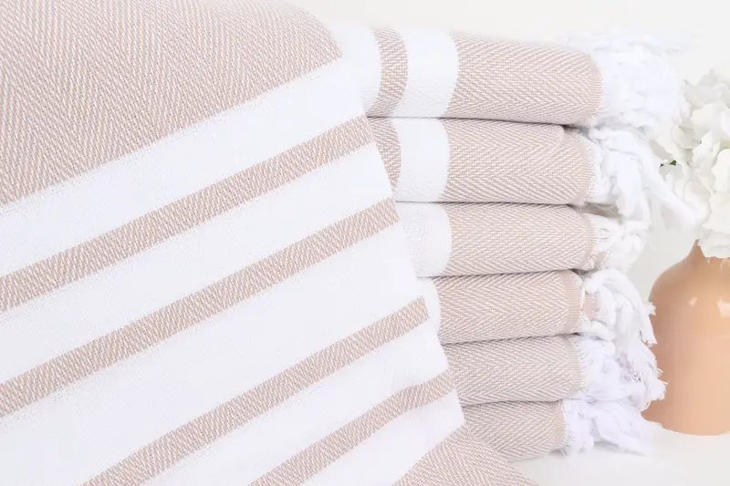 Personalized Embroidered Beige Chevron Towel, Turkish Cotton, 36x67 Inches