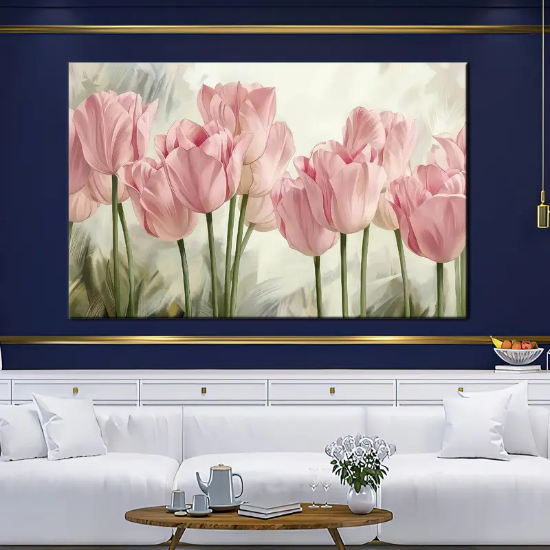 モダンなピンクのチューリップ キャンバス: 家庭用トレンディなフラワー アート