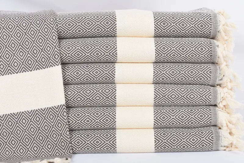 Turkish Tea Towel, Dark Brown Diamond, Cotton, 36x20 Inches