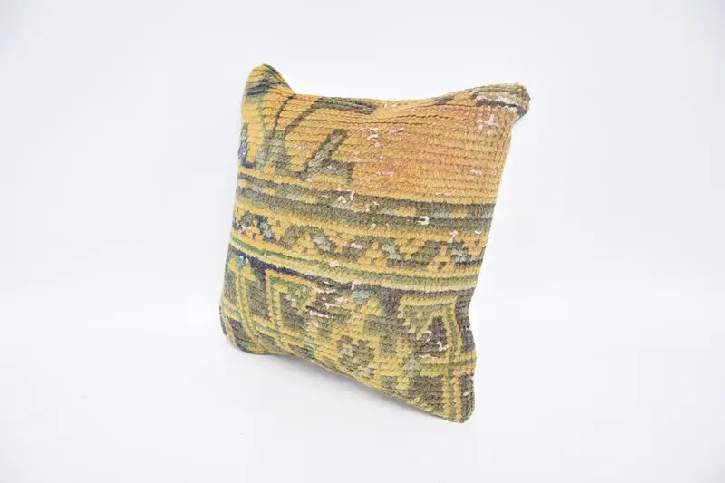 Handmade Kilim Cushion, Pillow Sham, Ethnical Kilim Rug Pillow, 12x12 Orange Pillow Cover, Turkish Pillow, Decorative Throw Pillow - 4