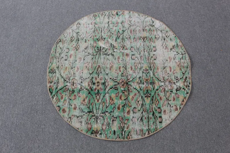 グリーンフローラルラグ、3.15x3.15フィートのエレガントな装飾