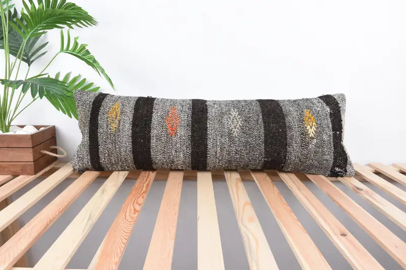 Turkish Kilim Pillow, Farmhouse Pillow, Kilim Pillow, Pillow Case, 12x36 Brown Pillow Case, Vintage Throw Cushion, Vintage Kilim Pillow - 1