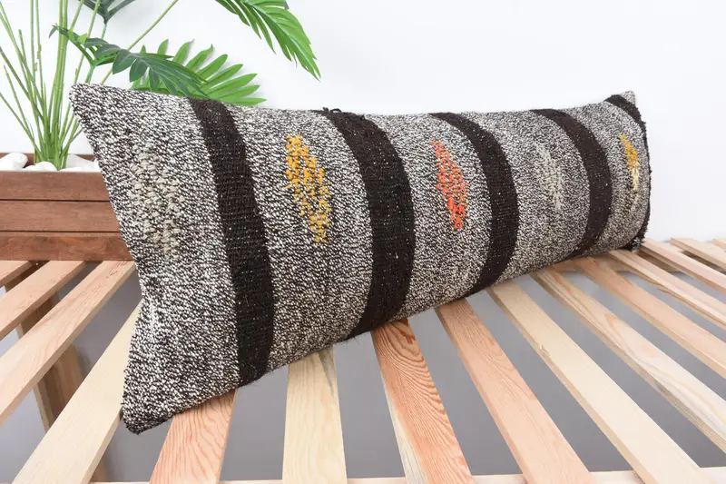 Turkish Kilim Pillow, Farmhouse Pillow, Kilim Pillow, Pillow Case, 12x36 Brown Pillow Case, Vintage Throw Cushion, Vintage Kilim Pillow - 4
