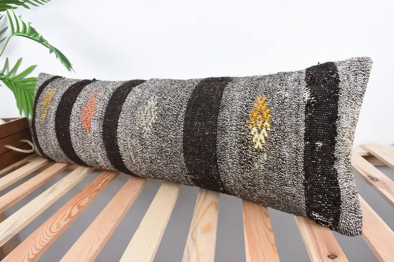 Turkish Kilim Pillow, Farmhouse Pillow, Kilim Pillow, Pillow Case, 12x36 Brown Pillow Case, Vintage Throw Cushion, Vintage Kilim Pillow - 5
