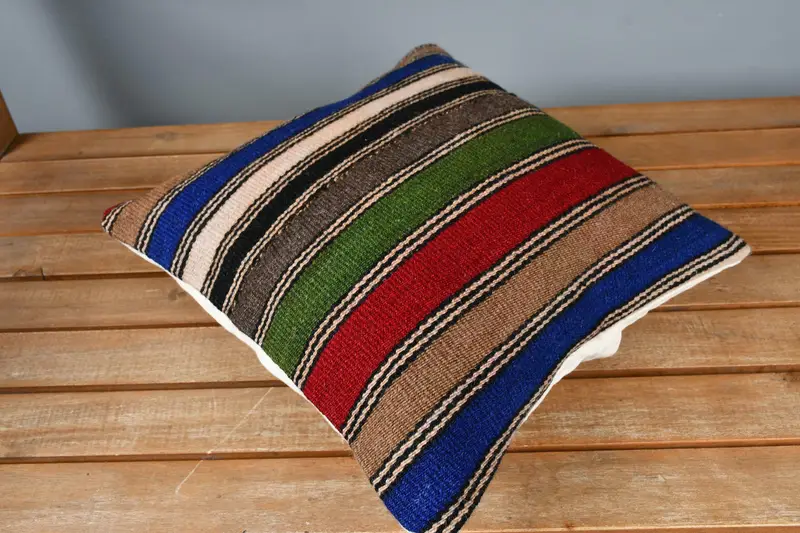 Handmade Kilim Cushion, Kilim Pillow Cover, Tribal Cushion Case, Turkish Kilim Pillow, Cushion Cover, 14x14 Blue Pillow Case - 2