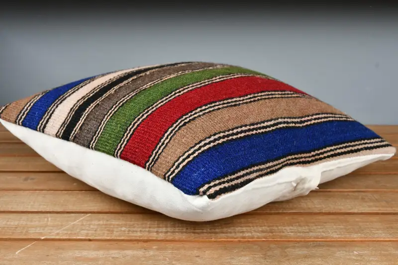Handmade Kilim Cushion, Kilim Pillow Cover, Tribal Cushion Case, Turkish Kilim Pillow, Cushion Cover, 14x14 Blue Pillow Case - 4