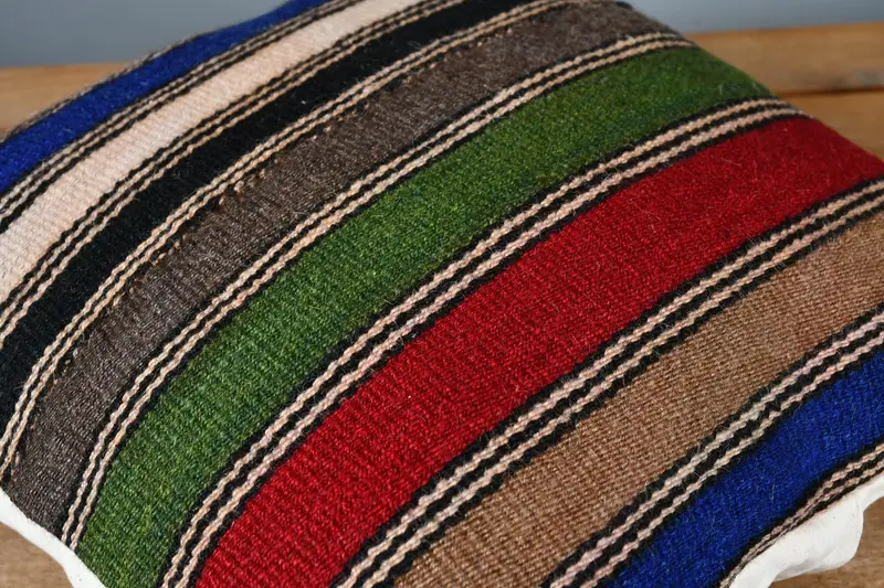 Handmade Kilim Cushion, Kilim Pillow Cover, Tribal Cushion Case, Turkish Kilim Pillow, Cushion Cover, 14x14 Blue Pillow Case - 3