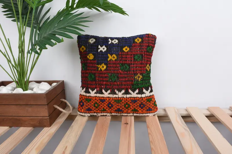 12x12 Red Cushion Cover, Throw Kilim Pillow, Antique Pillows, Living Room Throw Cushion Case, Kilim Cushion Sham, Cushion Case - 1