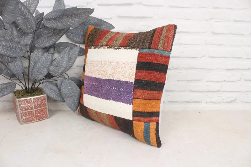 Gift Pillow, Pillow, Living Room Throw Pillow Cover, Outdoor Cushion Cover, Interior Designer Pillow, 16x16 Brown Pillow, Turkish Kilim Pillow - 4