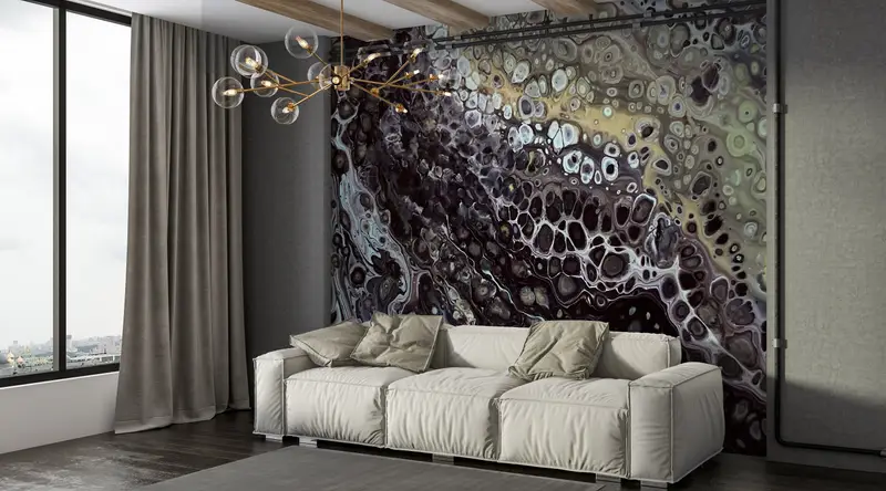 Modern Wall Paper,Bright Wall Paper,Black Wall Print,Black and Beige Wall Art,Paper Wall Art ,Oil Painting Print,Abstract Wall Art, - 3