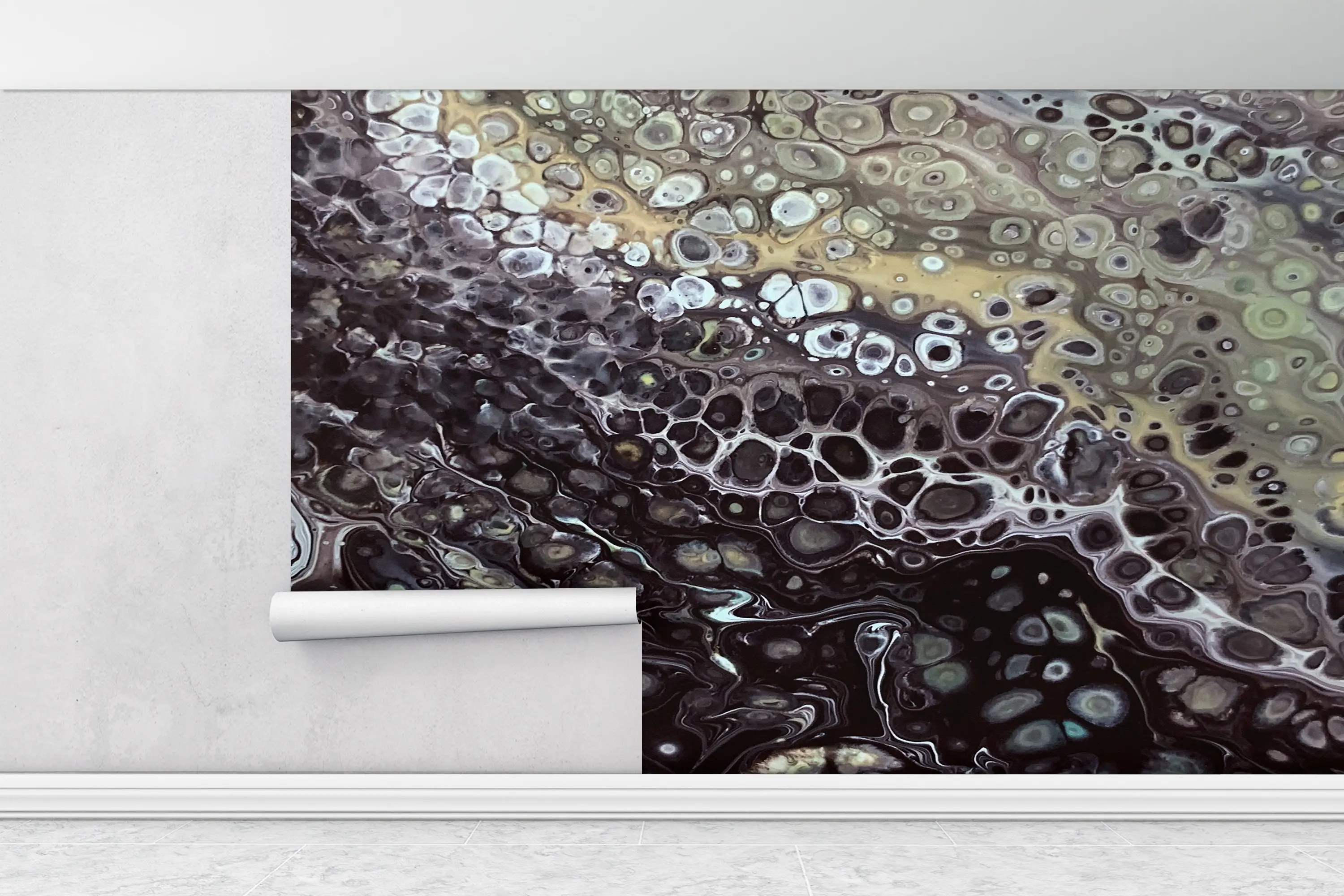 Modern Wall Paper,Bright Wall Paper,Black Wall Print,Black and Beige Wall Art,Paper Wall Art ,Oil Painting Print,Abstract Wall Art, - 1