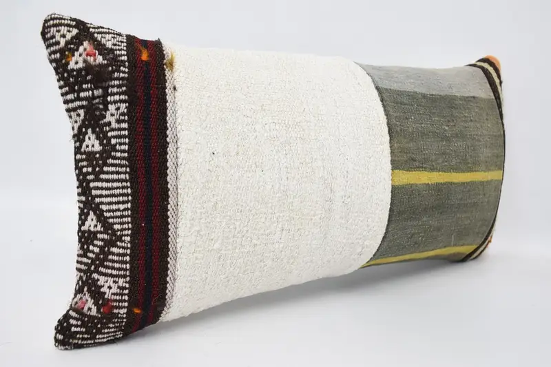 Hippie Throw Cushion, Pillow Sham, Pillow for Sofa, Gift Pillow, Ethnical Kilim Rug Pillow, 12x24 White Cushion Cover, Southwestern Pillow - 3
