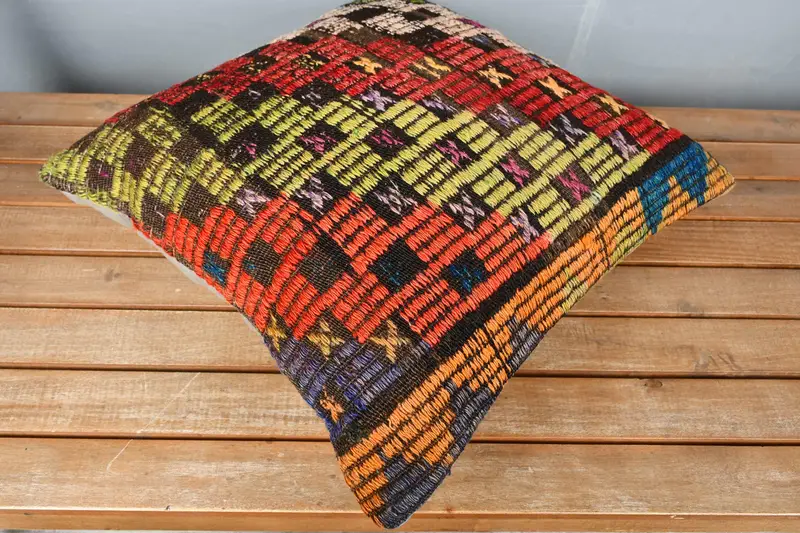 18x18 Red Cushion Cover, Pillow Cover, Kilim Cushion Sham, Turkish Kilim Pillow, Handmade Pillow Cover, Interior Designer Pillow - 2