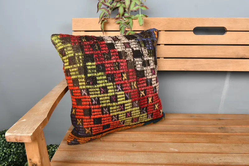 18x18 Red Cushion Cover, Pillow Cover, Kilim Cushion Sham, Turkish Kilim Pillow, Handmade Pillow Cover, Interior Designer Pillow - 1