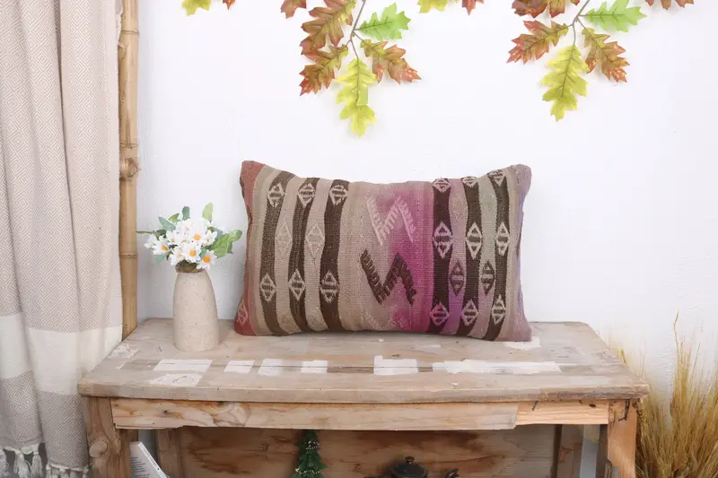 12x20 Beige Cushion Cover, Turkish Pillow, Throw Kilim Pillow, Bohemian Cushion Cushion, Nomadic Cushion Cover, Antique Pillows, Pillow Sham - 1