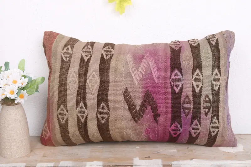 12x20 Beige Cushion Cover, Turkish Pillow, Throw Kilim Pillow, Bohemian Cushion Cushion, Nomadic Cushion Cover, Antique Pillows, Pillow Sham - 2