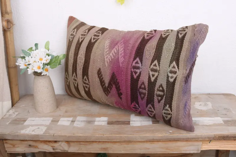 12x20 Beige Cushion Cover, Turkish Pillow, Throw Kilim Pillow, Bohemian Cushion Cushion, Nomadic Cushion Cover, Antique Pillows, Pillow Sham - 4