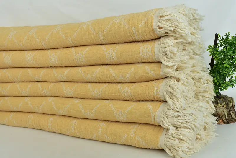 Home Gift, First Wedding Anniversary Gift, Woven Throw Blanket, 88x68 Cotton Marine Design Towel, Wedding Favors, Bachelorette Party Favors - 4