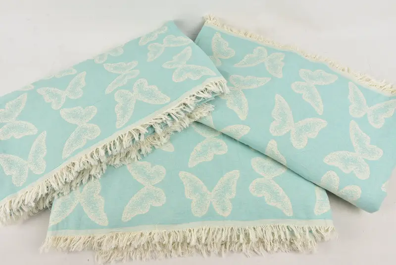 Boho Throw Blankets, Bachelorette Large Towel, Bedspread Quenn, 96x80 Cotton Butterfly Pattern Towel, Bridal Shower Gift, Custom Wedding Gifts - 6
