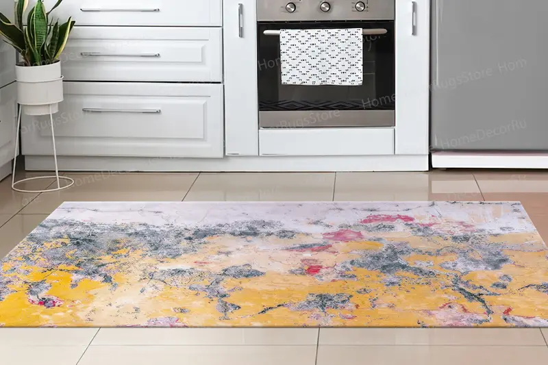 Vintage Gips-Teppich mit abstraktem Loft-Aufdruck in Gelb, Rosa, Grau
