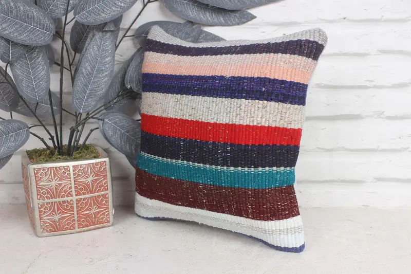 12x12 Blue Cushion, Boho Pillow, Interior Designer Pillow, One Of A Kind Pillow Cover, Handwoven Cushion Cover, Turkish Pillow, Cushion - 3