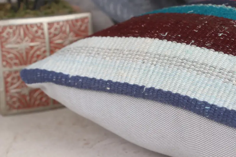 12x12 Blue Cushion, Boho Pillow, Interior Designer Pillow, One Of A Kind Pillow Cover, Handwoven Cushion Cover, Turkish Pillow, Cushion - 7