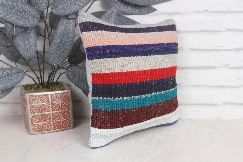 12x12 Blue Cushion, Boho Pillow, Interior Designer Pillow, One Of A Kind Pillow Cover, Handwoven Cushion Cover, Turkish Pillow, Cushion - 4