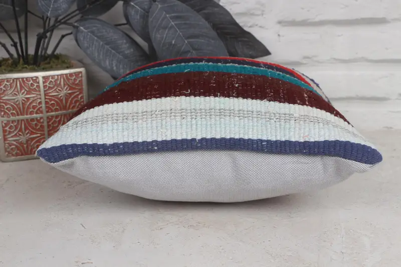 12x12 Blue Cushion, Boho Pillow, Interior Designer Pillow, One Of A Kind Pillow Cover, Handwoven Cushion Cover, Turkish Pillow, Cushion - 5
