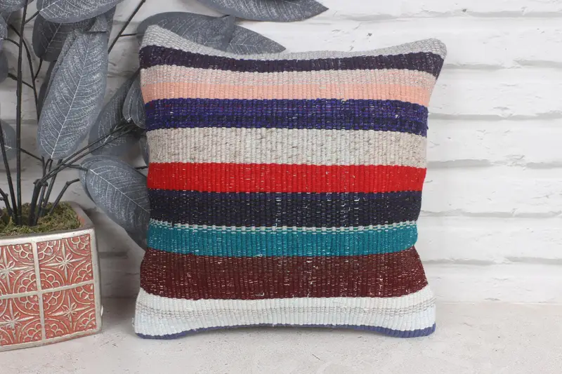 12x12 Blue Cushion, Boho Pillow, Interior Designer Pillow, One Of A Kind Pillow Cover, Handwoven Cushion Cover, Turkish Pillow, Cushion - 1