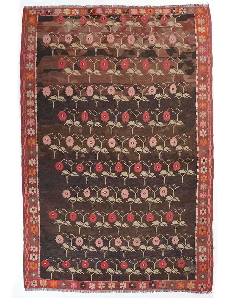 Kahverengi ve Pembe Halı, 7,4x11,2 ft Zarif İlave
