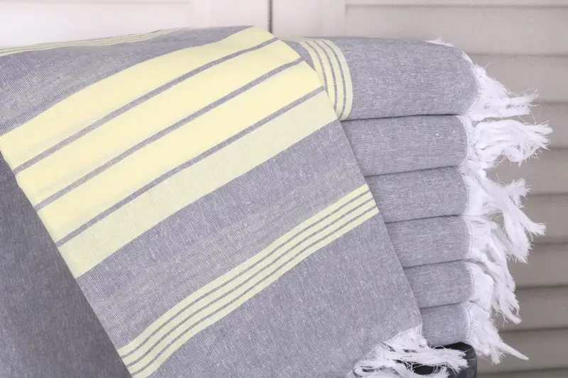 Wedding Gift Striped Towel Organic Cotton Gray-Light Yellow 36x67 Inches