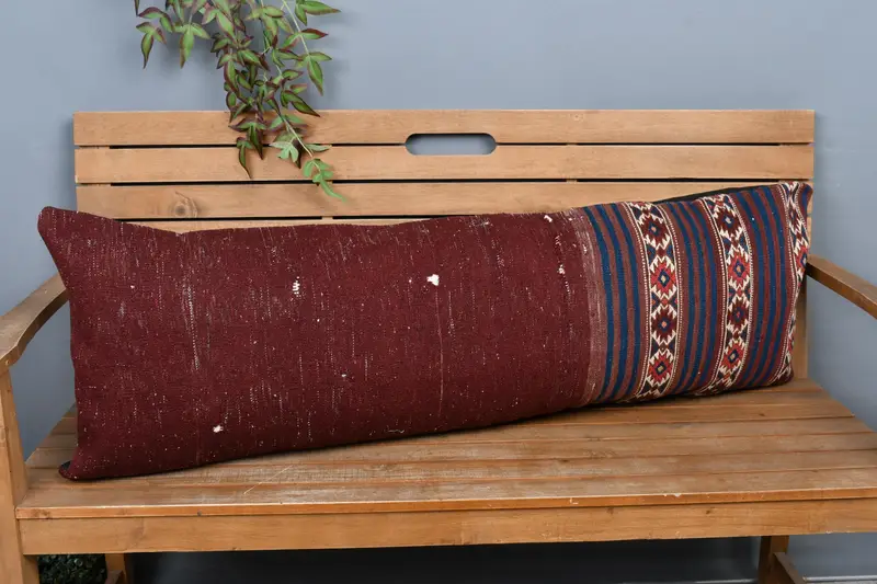 Lila & Bronze gestreiftes Kissen, besticktes handgemachtes Kissen