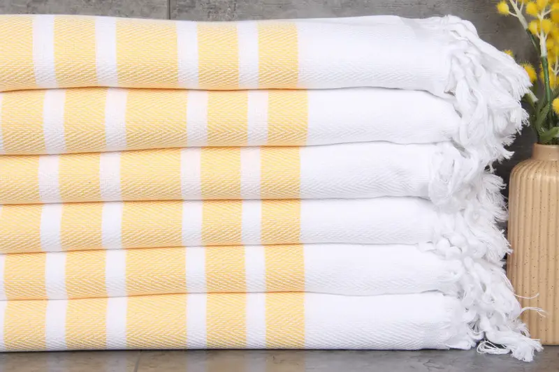 Personalized Turkish Towel Embroidered Dark Yellow Chevron, 40x71 Inches