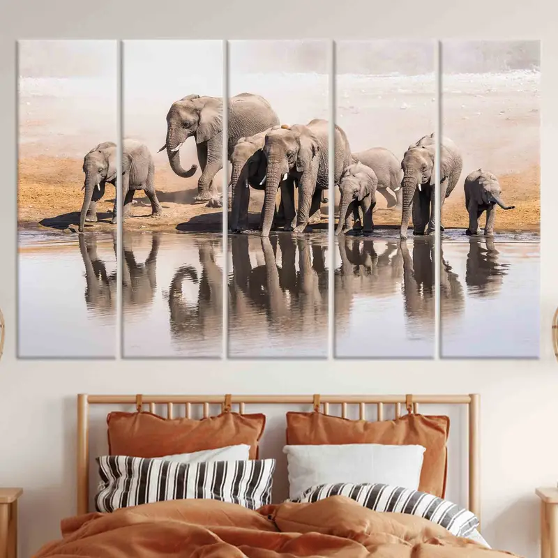 Büyük Afrika Filleri Sanat, Fil Duvar Dekoru, Fil Aile Sanatı, Hayvan Duvar Sanatı, 3D Tuval Sanatı, Kişiselleştirilmiş Hediye, Çiftlik Evi Duvar Sanatı, - 3