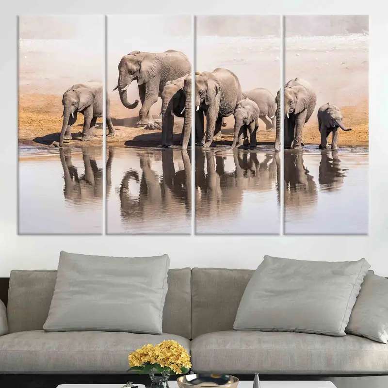 Büyük Afrika Filleri Sanat, Fil Duvar Dekoru, Fil Aile Sanatı, Hayvan Duvar Sanatı, 3D Tuval Sanatı, Kişiselleştirilmiş Hediye, Çiftlik Evi Duvar Sanatı, - 8