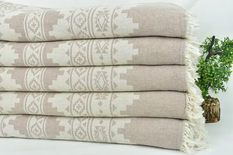 Woven Throw Blanket, Bridal Shower Gift, Turkish Blanket Queen, Custom Blanket, 92x80 Cotton Kilim Towel, Personalized Bridesmaid Gift - 4