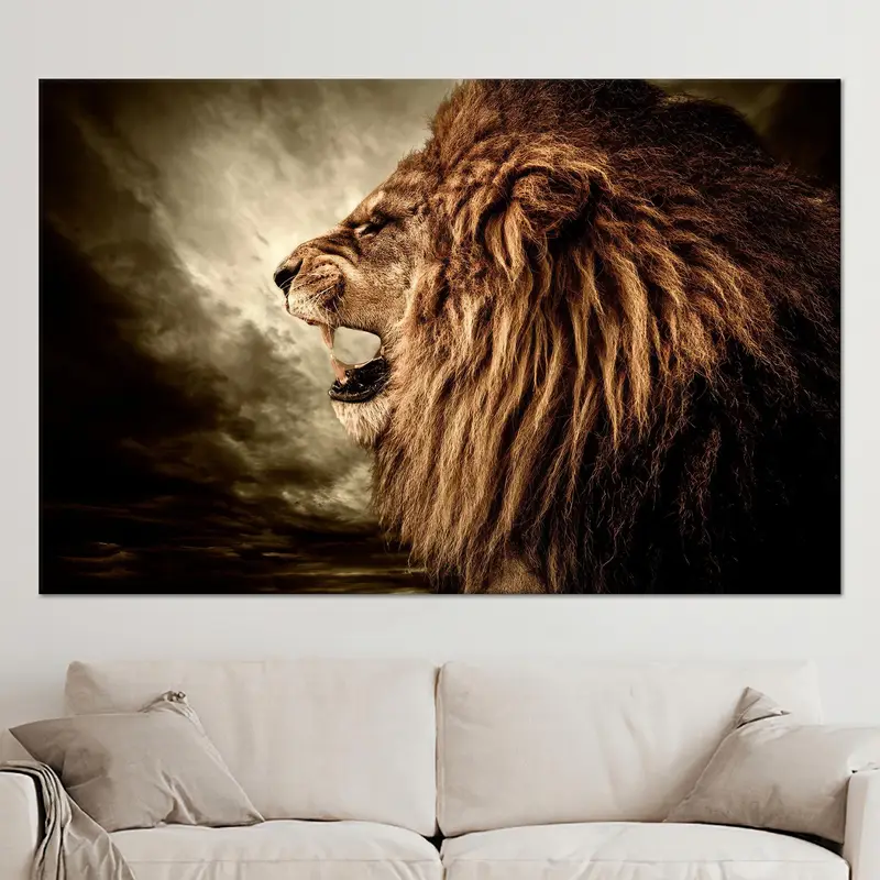 モダンなライオン キャンバス アート: 男の洞窟やロフトのエレガントな装飾