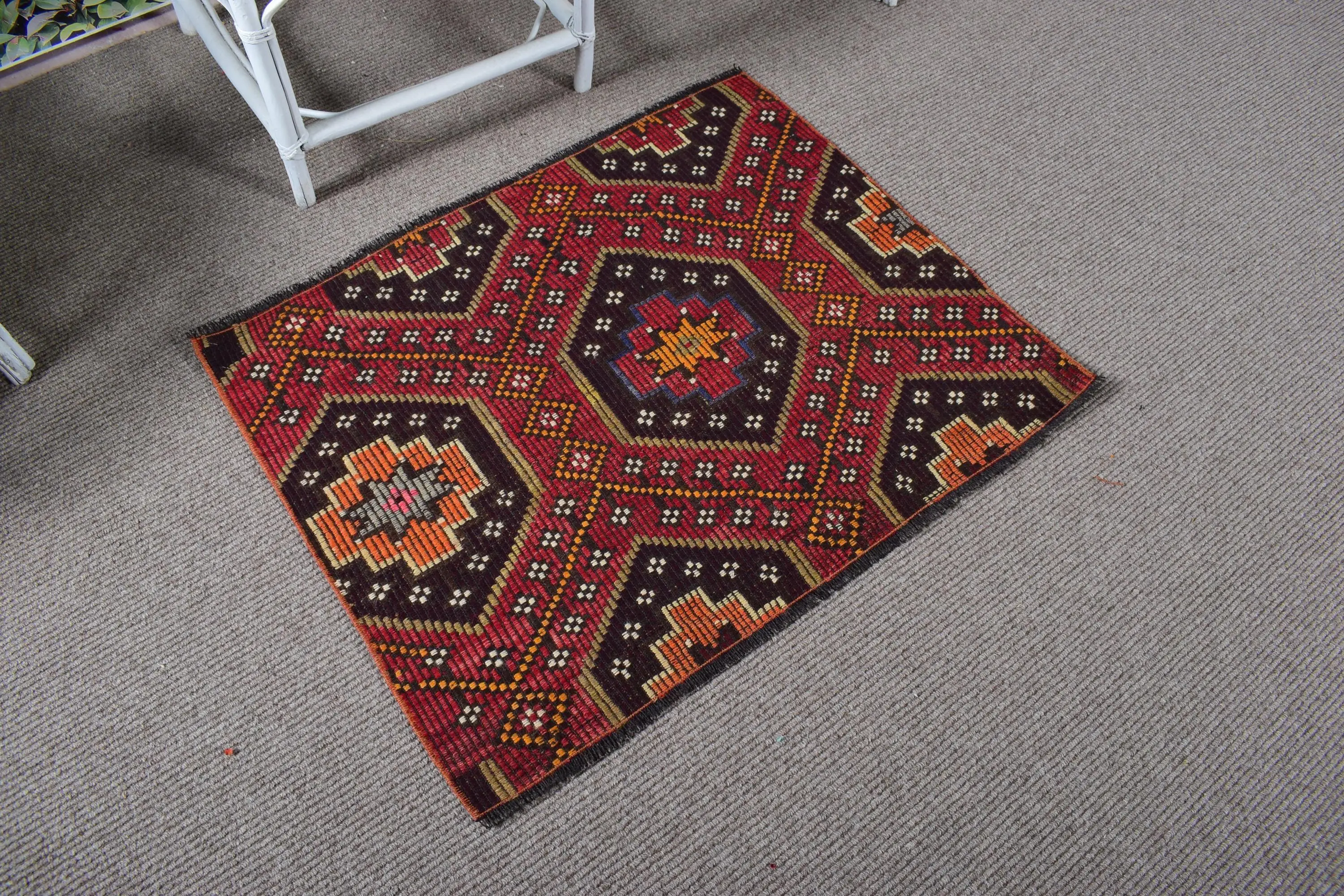 2.4x3.2 ft Vintage Turkish Rug, Small Rug, Red Black Oriental Wool Rug - 1