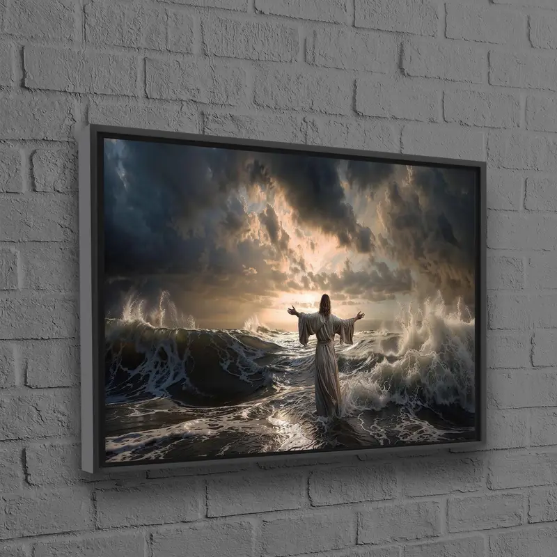 神聖な海の風景: 海プリントキャンバスのイエス - クリスマスギフト